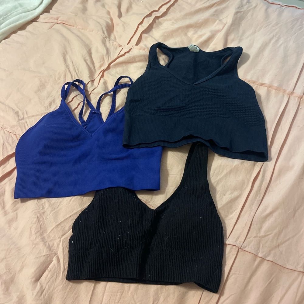 Set of Three Sports Bras in Black and Blue